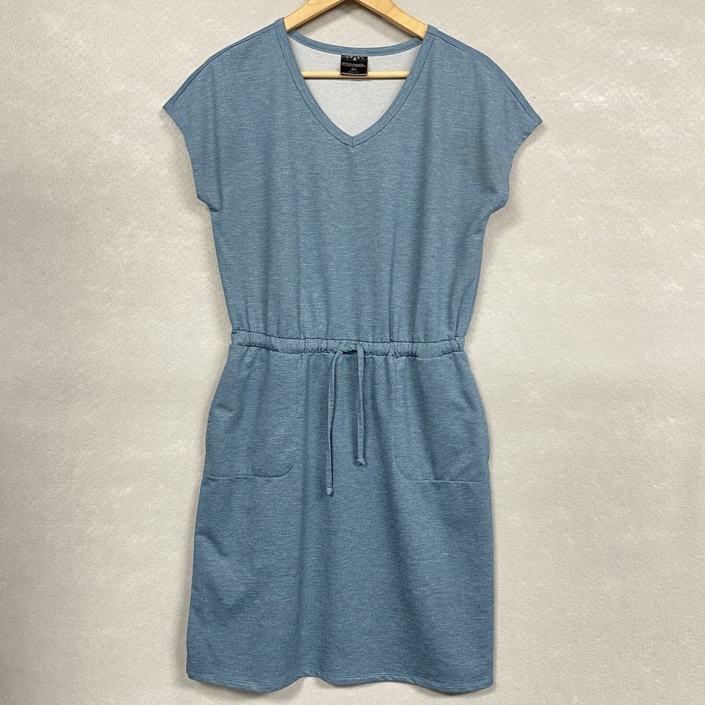 32 Degrees Cool Womens Small Dress Blue Short Sleeve Drawstring Waist Pockets
